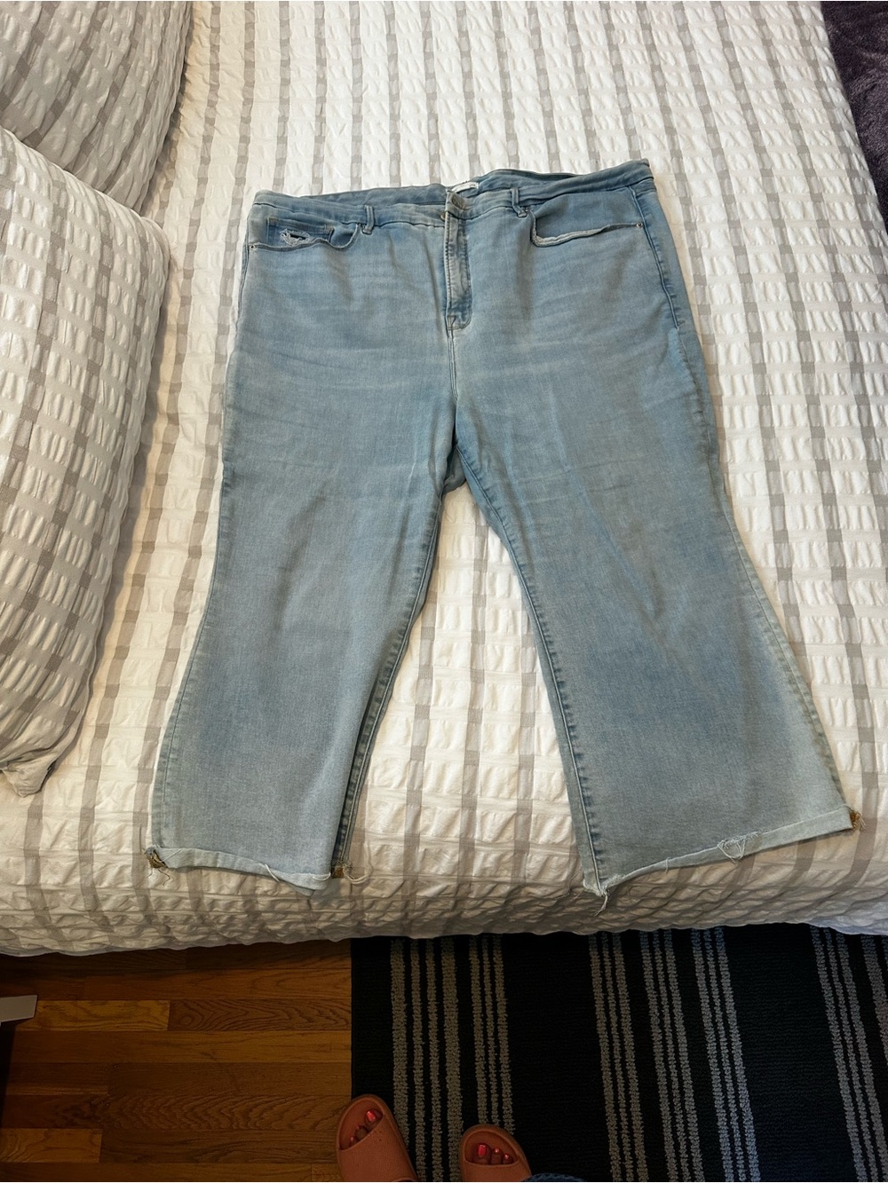 Good American Light Blue Flare Crop Jeans